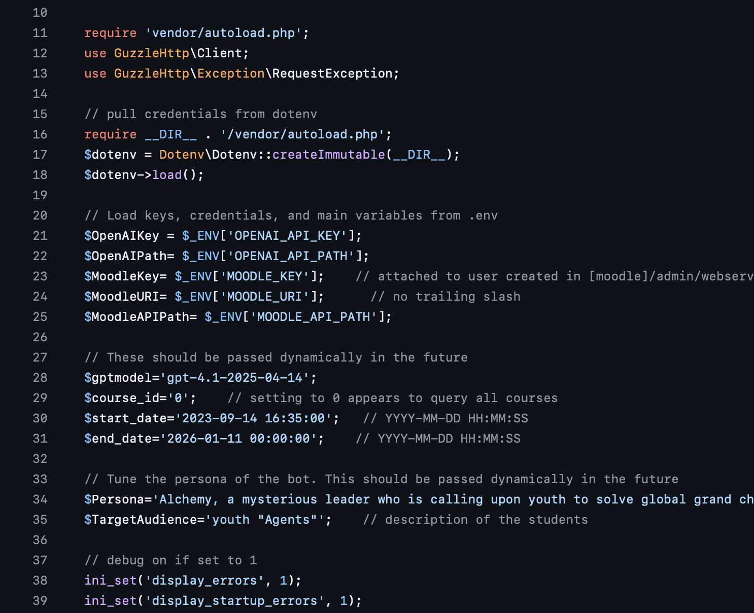 Screenshot of Virtual Alchemy code