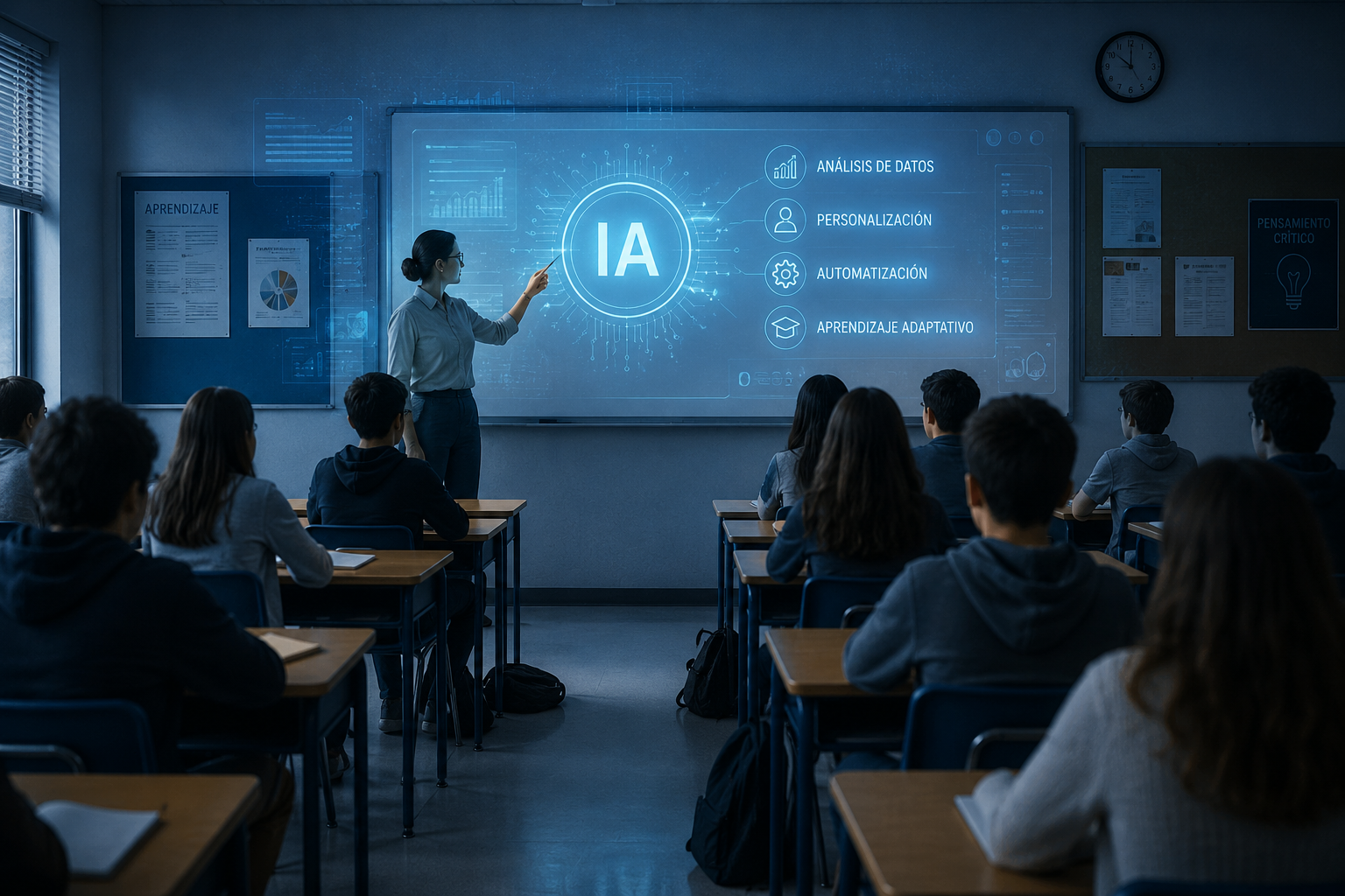 A classroom featuring the blue glow of bullshit